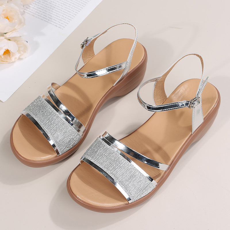 Women's Wedge Sandals Summer Peep Toe Buckle Shoes