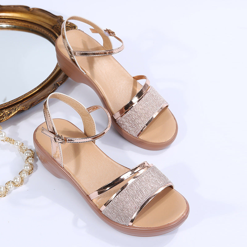 Women's Wedge Sandals Summer Peep Toe Buckle Shoes