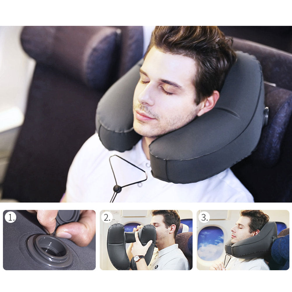 Hooded Travel Pillow H Shaped Inflatable Neck Pillow Folding Lightweight Nap Car Seat Office Airplane Sleeping Cushion Pillows