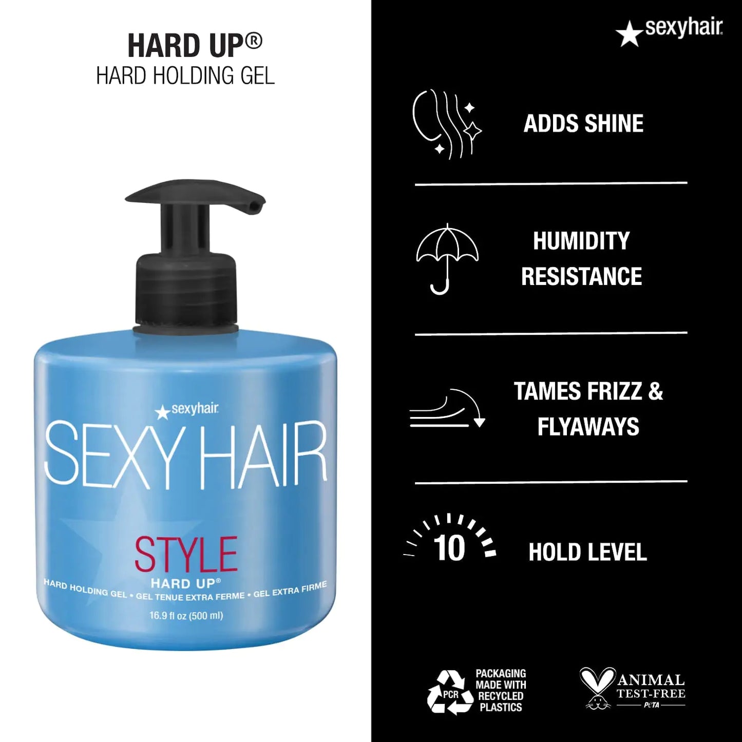 SexyHair Style Hard Up Hard Holding Gel | Extreme Hold | Non-Flaking Formula | All Hair Types Hard Up | 16.9 fl oz