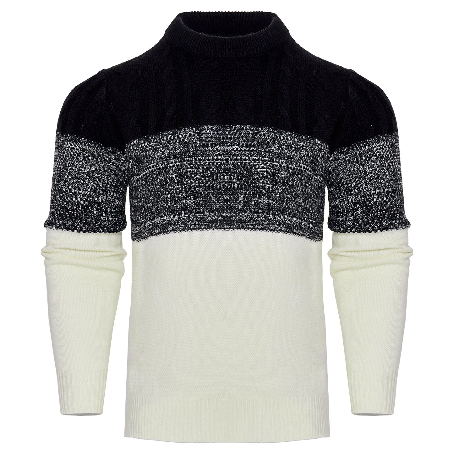 Men's Casual Color Block Long Sleeve Cable Knit Pullover Sweater