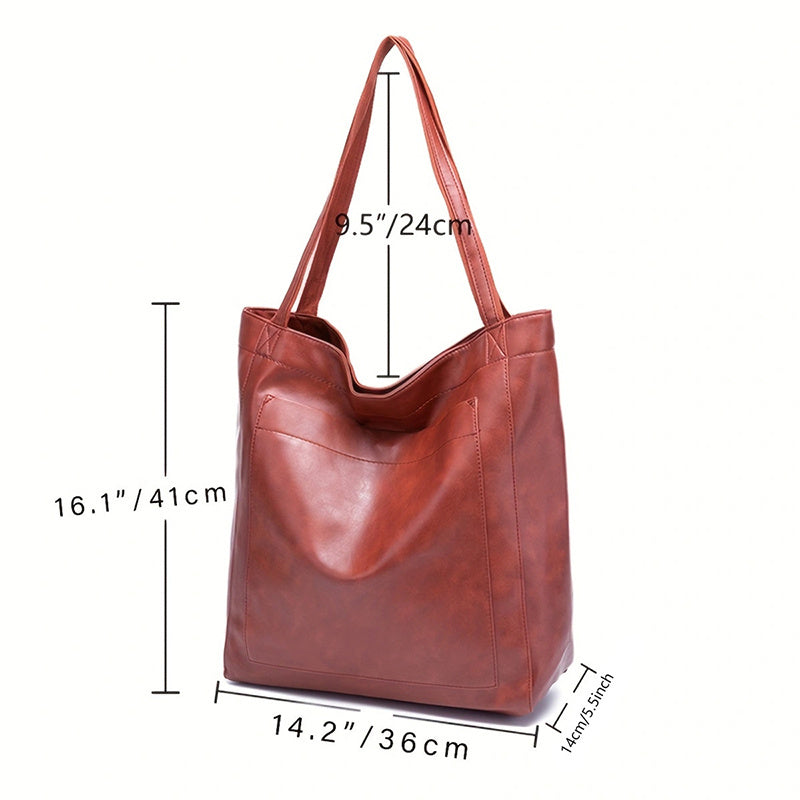 Retro Large Capacity Shoulder Bag With Big Pocket Oil Wax Leather Totes Fashion Daily Shopping Handbags