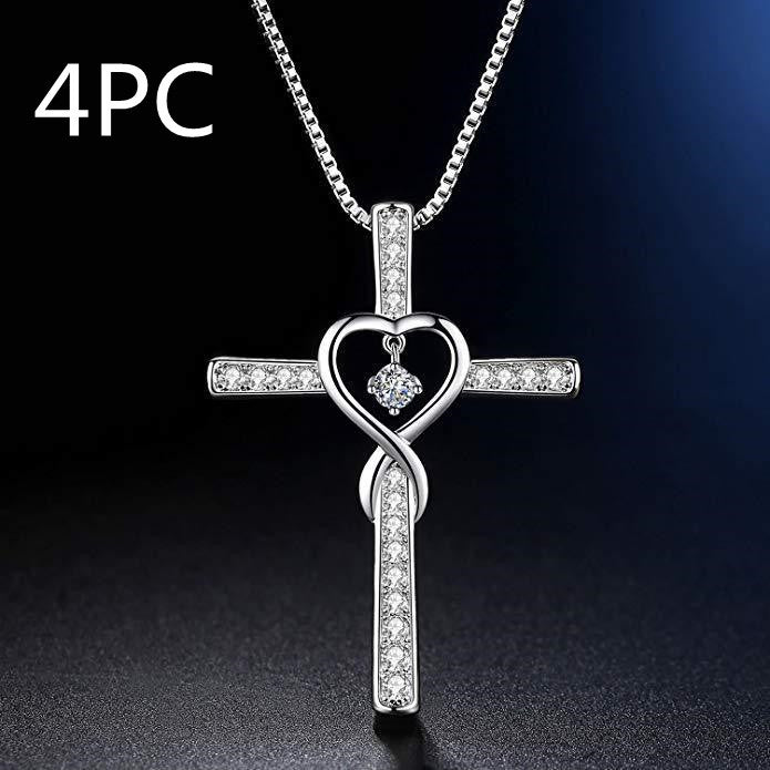 Infinity Love God We Trust Christian Cross Birthstone Crystal Pendant Necklace Colour Gems Zircon Heart Necklace Women Jewelry